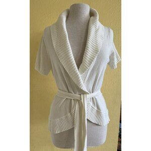 BCBG MAX AZRIA Short Sleeve Summer Spring Knit Cardigan Sweater Top Size M Ivory